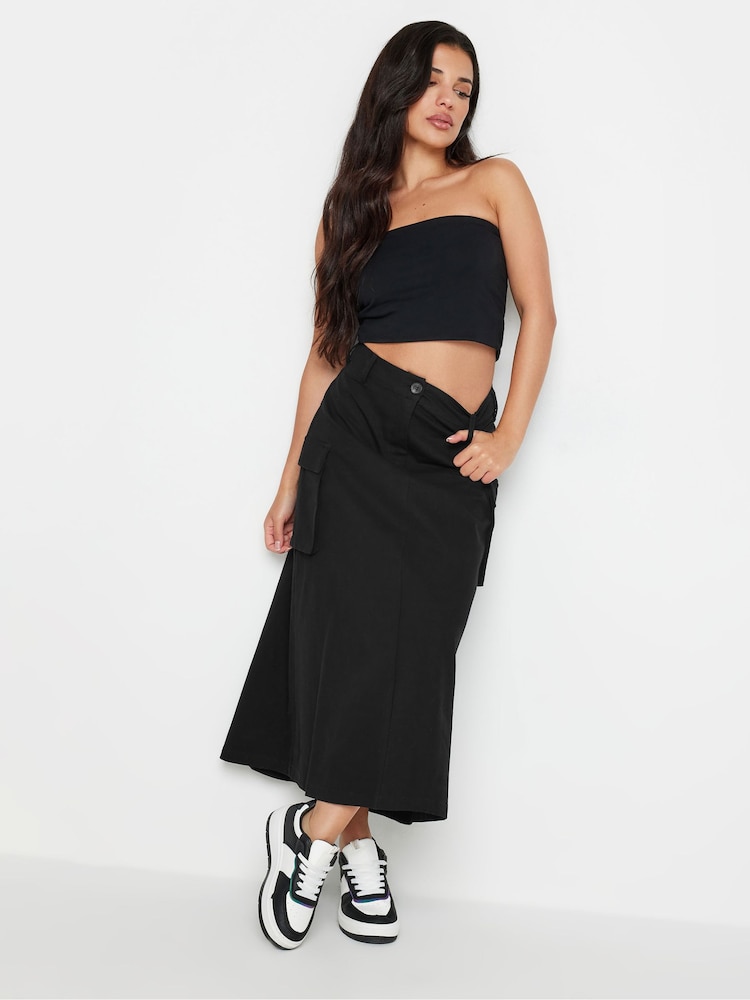 PixieGirl Petite Black 100% Cotton Cargo Maxi Skirt - Image 1 of 5