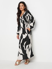 PixieGirl Petite Black Abstract Print Smock Maxi Dress - Image 2 of 5