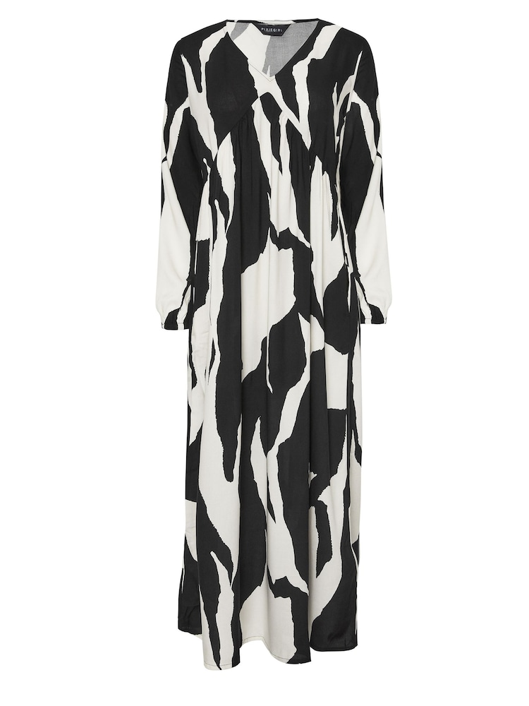 PixieGirl Petite Black Abstract Print Smock Maxi Dress - Image 5 of 5