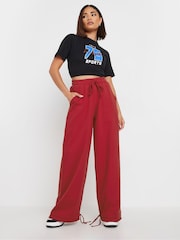 PixieGirl Petite Red Cuff Detail Wide Leg 100% Cotton Joggers - Image 1 of 6