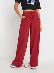 PixieGirl Petite Red Cuff Detail Wide Leg 100% Cotton Joggers - Image 2 of 6