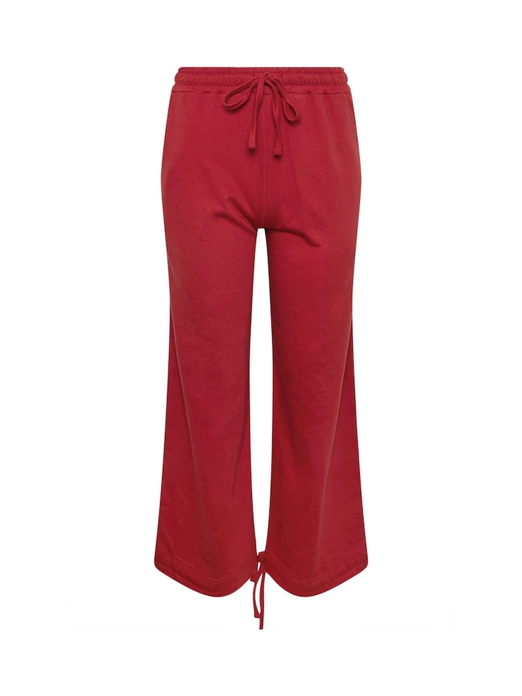 PixieGirl Petite Red Cuff Detail Wide Leg 100% Cotton Joggers - Image 6 of 6