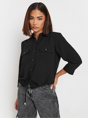 PixieGirl Petite Black Drawcord Long Sleeve Shirt - Image 1 of 5