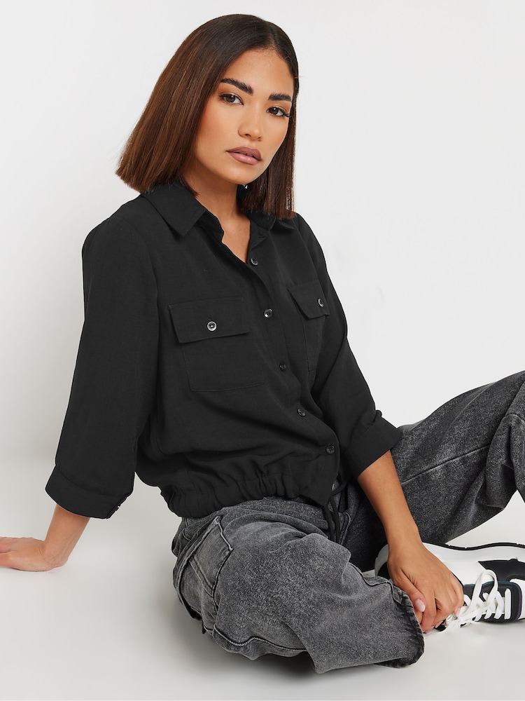 PixieGirl Petite Black Drawcord Long Sleeve Shirt - Image 4 of 5