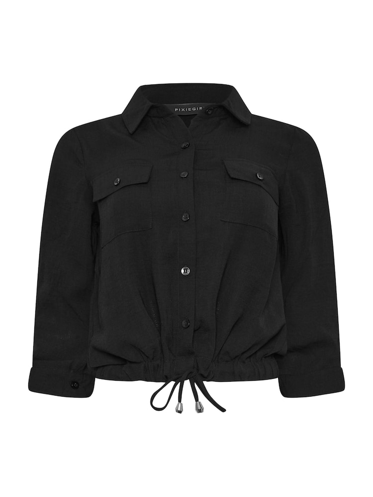 PixieGirl Petite Black Drawcord Long Sleeve Shirt - Image 5 of 5
