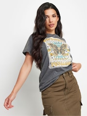 PixieGirl Petite Grey Acid Wash 'Spiritual Feeling' Slogan 100% Cotton T-Shirt - Image 4 of 5