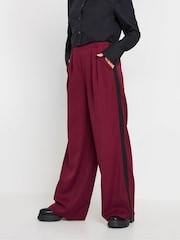 PixieGirl Petite Burgundy Red Side Stripe Contrast Wide Leg Trousers - Image 2 of 6