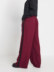 PixieGirl Petite Burgundy Red Side Stripe Contrast Wide Leg Trousers - Image 3 of 6