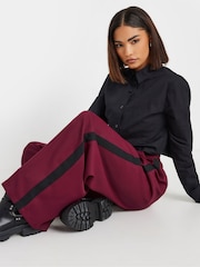 PixieGirl Petite Burgundy Red Side Stripe Contrast Wide Leg Trousers - Image 4 of 6