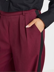 PixieGirl Petite Burgundy Red Side Stripe Contrast Wide Leg Trousers - Image 5 of 6