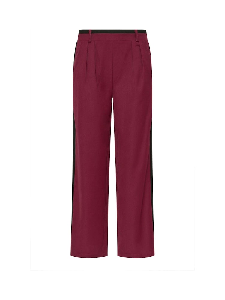 PixieGirl Petite Burgundy Red Side Stripe Contrast Wide Leg Trousers - Image 6 of 6