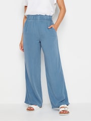 PixieGirl Petite Blue Acid Wash Wide Leg 100% Cotton Trousers - Image 2 of 5
