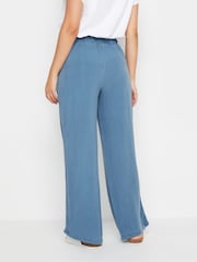 PixieGirl Petite Blue Acid Wash Wide Leg 100% Cotton Trousers - Image 3 of 5