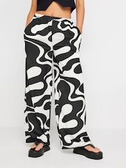 PixieGirl Petite Black Abstract Swirl Print Wide Leg Trousers - Image 2 of 5