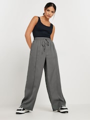 PixieGirl Petite Grey Pintuck Tie Waist Wide Leg Trousers - Image 1 of 5