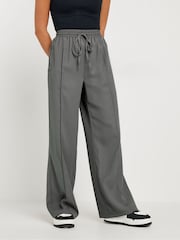 PixieGirl Petite Grey Pintuck Tie Waist Wide Leg Trousers - Image 2 of 5