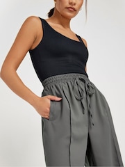 PixieGirl Petite Grey Pintuck Tie Waist Wide Leg Trousers - Image 4 of 5