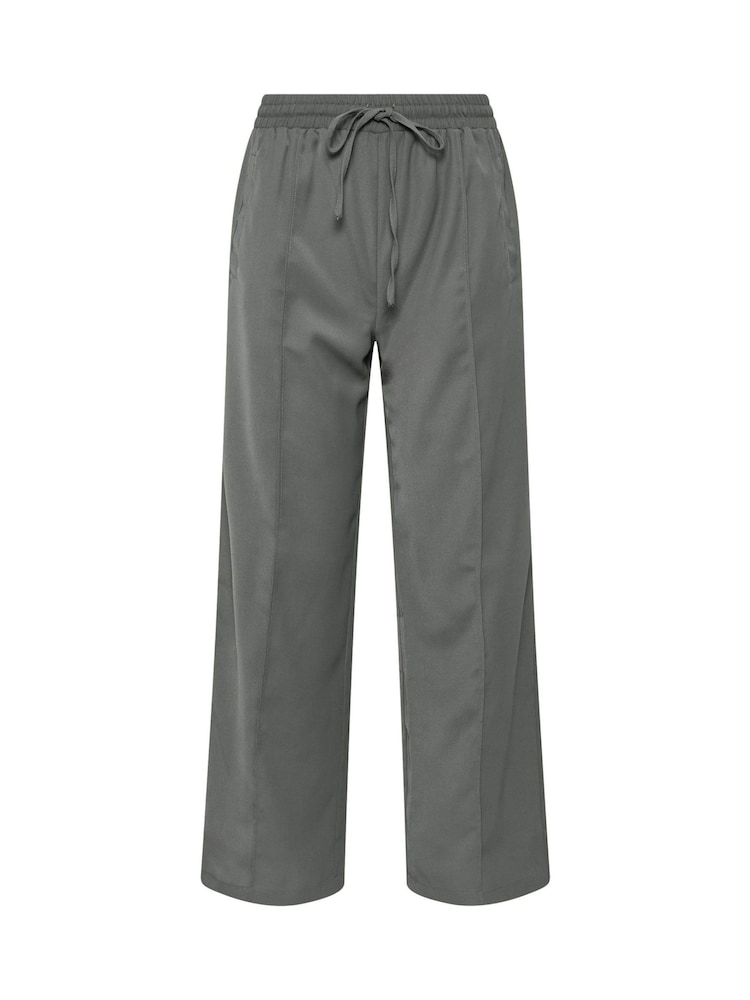 PixieGirl Petite Grey Pintuck Tie Waist Wide Leg Trousers - Image 5 of 5