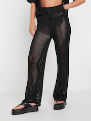 PixieGirl Petite Black Crochet Wide Leg Trousers - Image 2 of 5