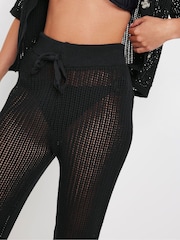 PixieGirl Petite Black Crochet Wide Leg Trousers - Image 4 of 5