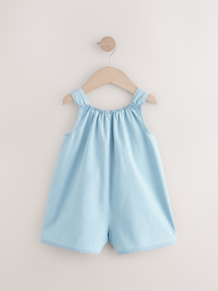 Denim 100% Cotton Flower Embroidered Playsuit (3mths-7yrs) - Image 5 of 7