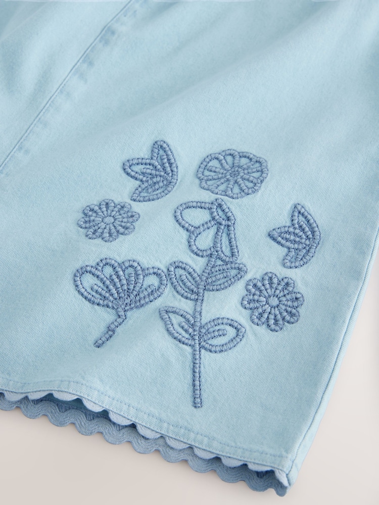 Denim 100% Cotton Flower Embroidered Playsuit (3mths-7yrs) - Image 7 of 7