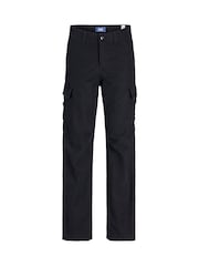 JACK & JONES JUNIOR Black Straight Leg Patch Pocket Cargo 100% Cotton Trousers - Image 6 of 7