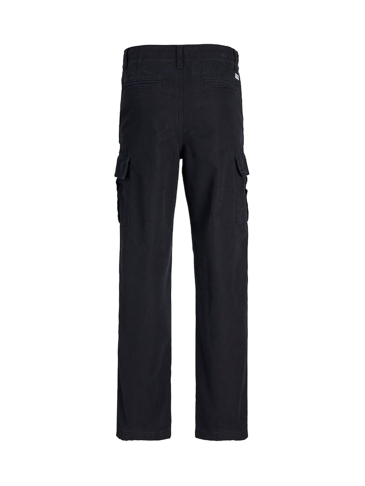 JACK & JONES JUNIOR Black Straight Leg Patch Pocket Cargo 100% Cotton Trousers - Image 7 of 7