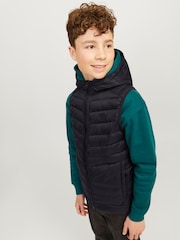 JACK & JONES JUNIOR Hodded Padded Black Gilet - Image 1 of 4