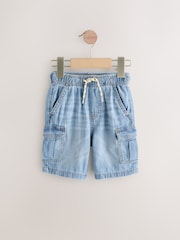 Light Blue Denim Denim Cargo Linen Shorts - Image 1 of 4