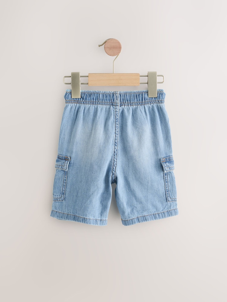Light Blue Denim Denim Cargo Linen Shorts - Image 2 of 4