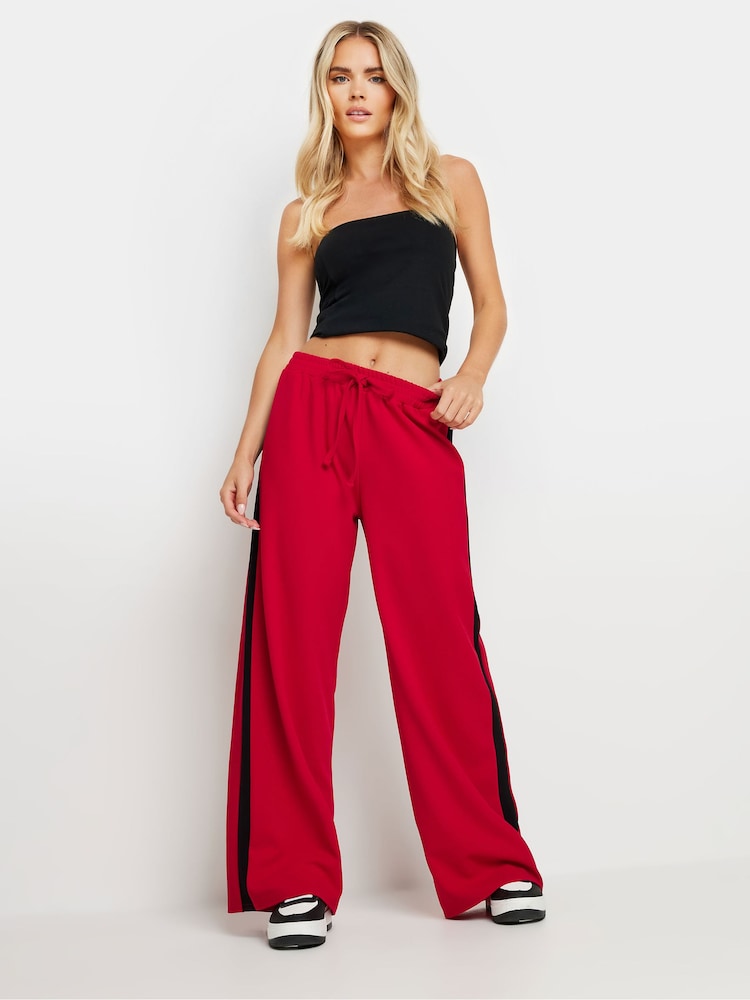 PixieGirl Petite Red Side Stripe Tie Wide Leg Trousers - Image 1 of 5