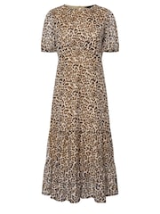 PixieGirl Petite Brown Petite Leopard Animal Print Short Sleeve Mesh Dress - Image 5 of 5
