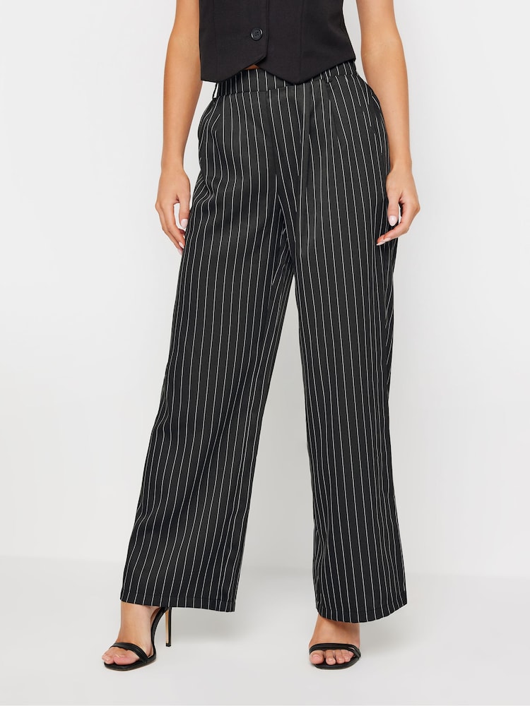 PixieGirl Petite Black Pinstripe Wide Leg Trousers - Image 1 of 4