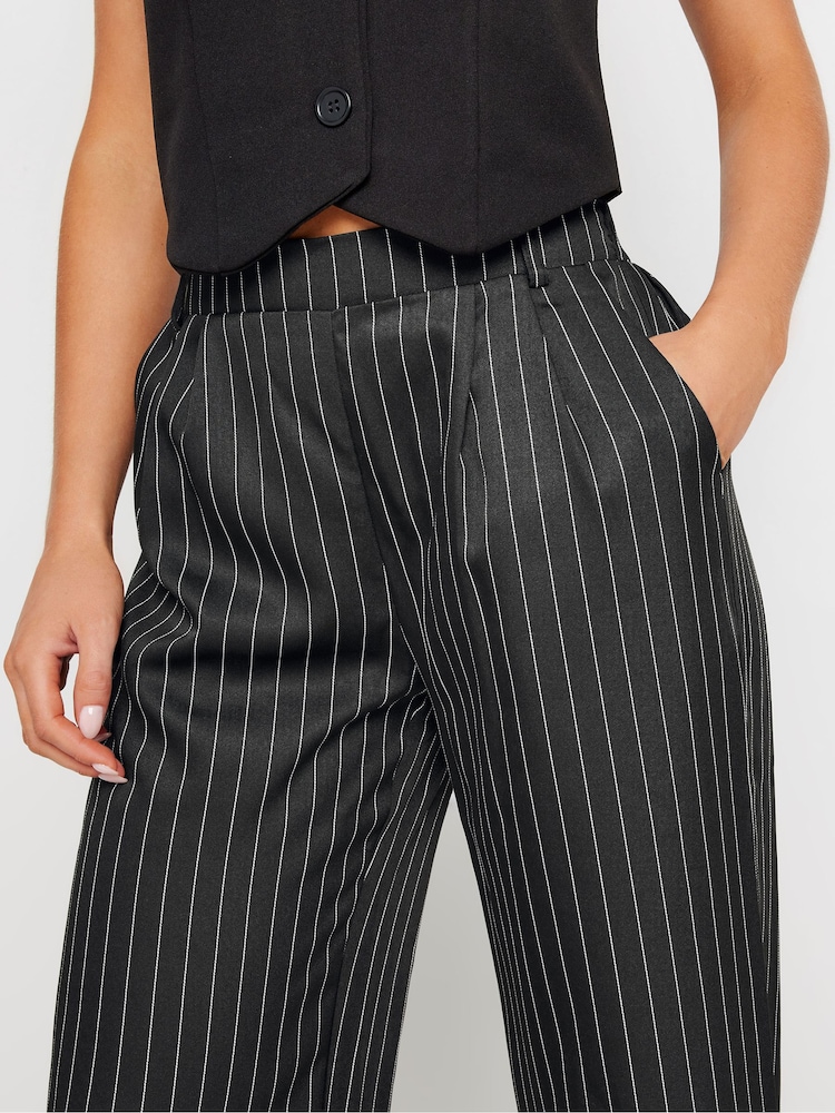 PixieGirl Petite Black Pinstripe Wide Leg Trousers - Image 3 of 4