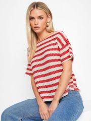 PixieGirl Petite Red Stripe Short Sleeve Crochet Top - Image 1 of 5