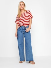 PixieGirl Petite Red Stripe Short Sleeve Crochet Top - Image 2 of 5