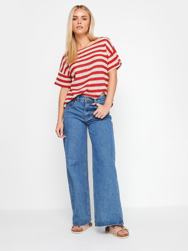 PixieGirl Petite Red Stripe Short Sleeve Crochet Top - Image 2 of 5