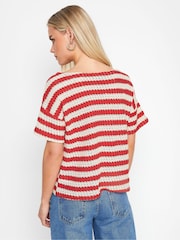 PixieGirl Petite Red Stripe Short Sleeve Crochet Top - Image 3 of 5
