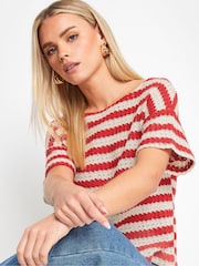 PixieGirl Petite Red Stripe Short Sleeve Crochet Top - Image 4 of 5