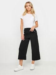 PixieGirl Petite Black Button Front Wide Leg Cropped Trousers - Image 1 of 4