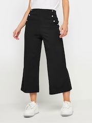 PixieGirl Petite Black Button Front Wide Leg Cropped Trousers - Image 2 of 4