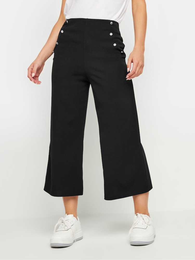 PixieGirl Petite Black Button Front Wide Leg Cropped Trousers - Image 2 of 4