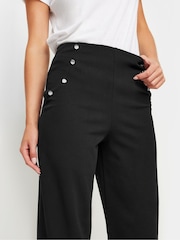 PixieGirl Petite Black Button Front Wide Leg Cropped Trousers - Image 3 of 4