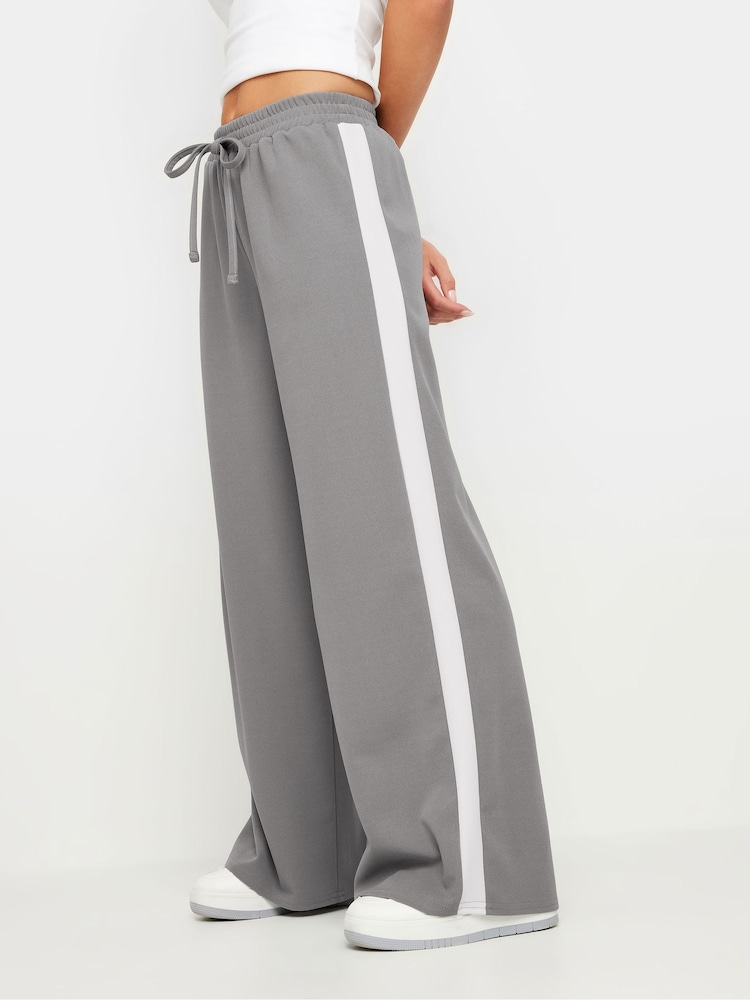 PixieGirl Petite Grey Side Stripe Tie Wide Leg Trousers - Image 2 of 5