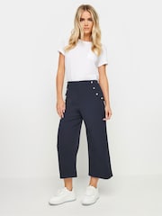 PixieGirl Petite Blue Button Front Wide Leg Cropped Trousers - Image 1 of 5