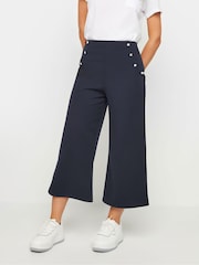 PixieGirl Petite Blue Button Front Wide Leg Cropped Trousers - Image 2 of 5
