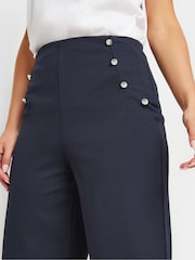 PixieGirl Petite Blue Button Front Wide Leg Cropped Trousers - Image 3 of 5