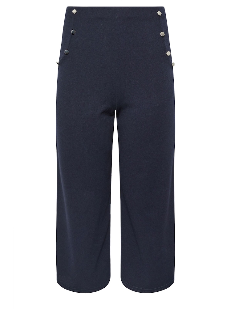 PixieGirl Petite Blue Button Front Wide Leg Cropped Trousers - Image 5 of 5