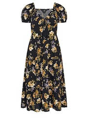PixieGirl Petite Black V-Neck Tiered Midi Dress - Image 5 of 5